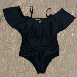 Shein womens off the shoulder one piece black swim suit size 1XL